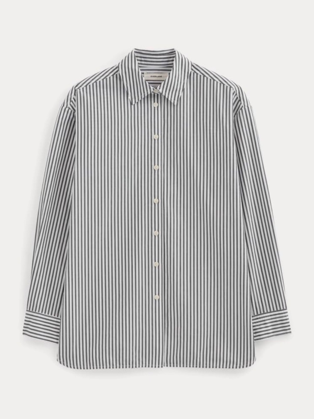 Everlane Black & White Striped Cotton Button-Up Shirt